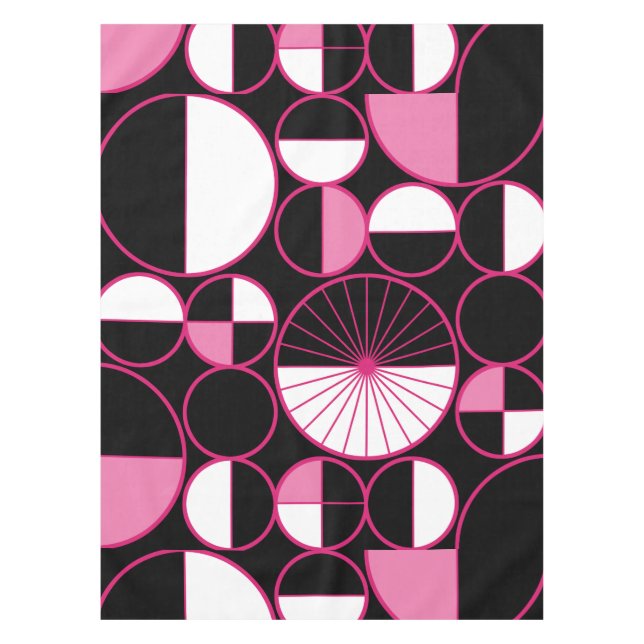 Nappe Mi-siècle Cercles modernes Moitié rose noir (Devant)