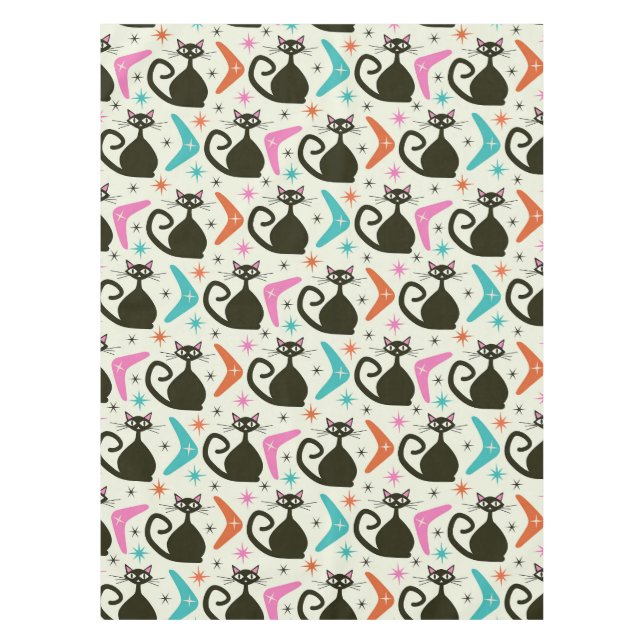 Nappe Mid Century Black Atomic Cats with Boomerangs (Devant)