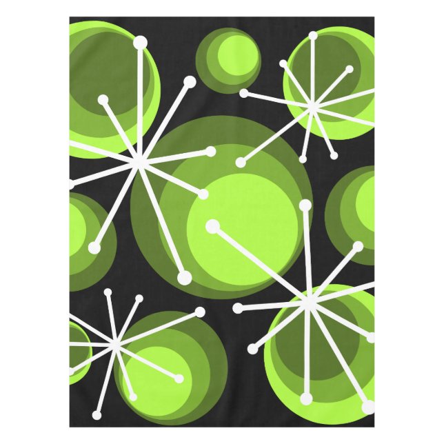 Nappe Mid Century Circles Starburts Chartreuse (Devant)