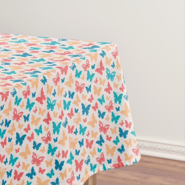 Nappe Mignon beige rose turquoise papillon contemporain (In Situ)