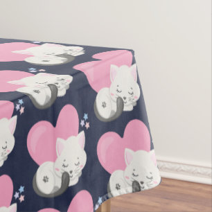 Nappe Mignon Chat Blanc Endormi Motif