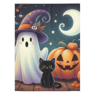 Nappe Mignonne, citrouille d'Halloween, chat & fantôme