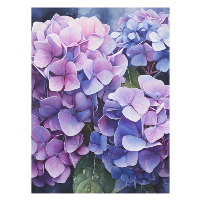 Nappe Minuit Jardin Violet Hydrangea Aquarelle (Devant)