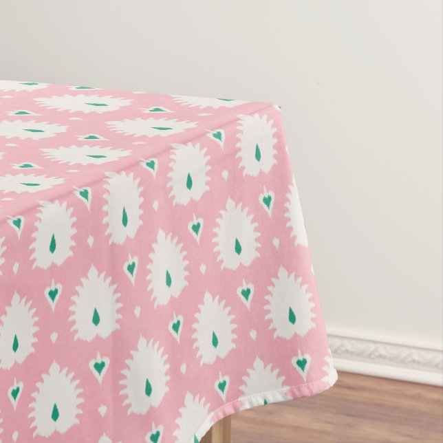 Nappe Moderne chic motif ikat rose pastel et vert (In Situ)