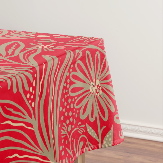 Nappe Moderne | Impression FLORALE | Beige sur rouge (In Situ)