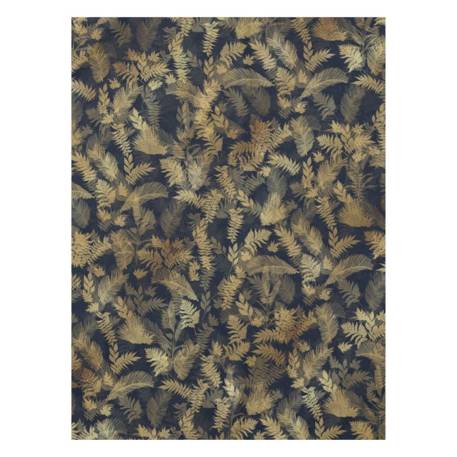 Nappe Moderne Tropical Gold Foliage Motif bleu (Devant)