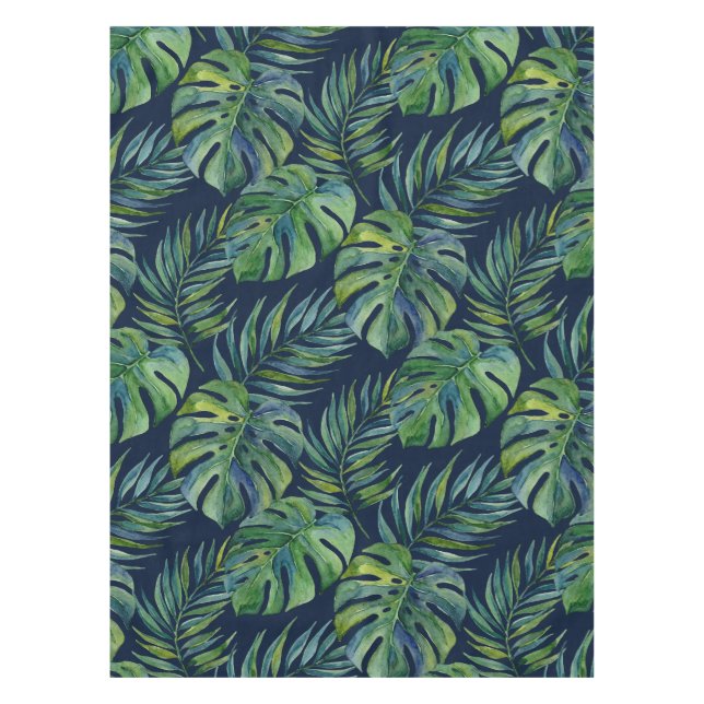 Nappe Moku Island Hawaiian Watercolor Monstera- Navy (Devant)
