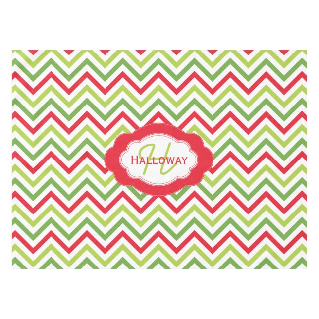 Nappe Monogramme Ajouter le nom Chevron Christmas Tablec (Devant (Horizontal))
