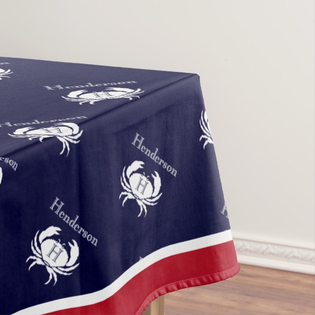 Nappe Monogramme Crabe rouge blanc Côte marine (In Situ)