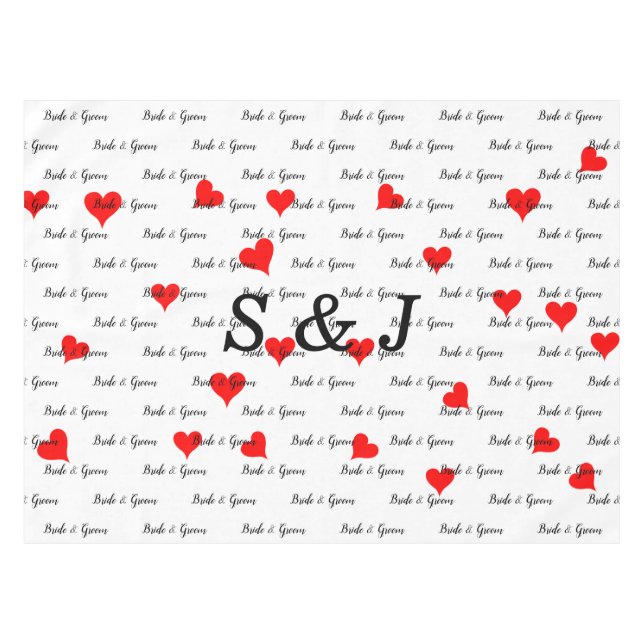 Nappe Monogramme de mariée Typographie Coeurs rouges (Devant (Horizontal))