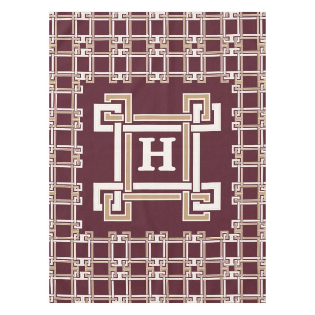 Nappe Monogramme Élégant à Clé Grecque Bourgogne (Devant)