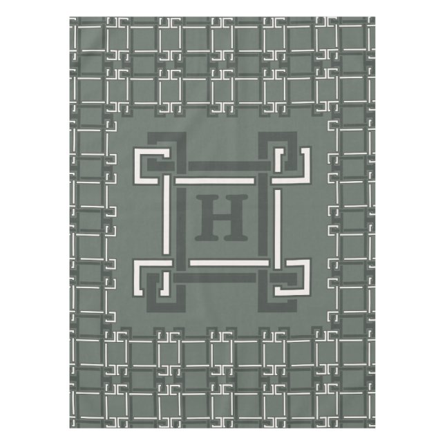 Nappe Monogramme Élégant à Clé Grecque Romarin et Sauge (Devant)