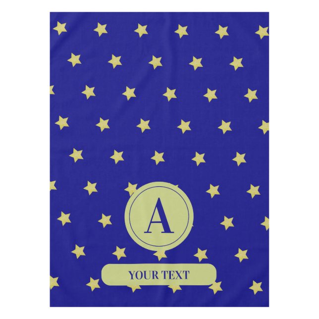 Nappe Monogramme élégant à motif étoile or et bleu (Devant)