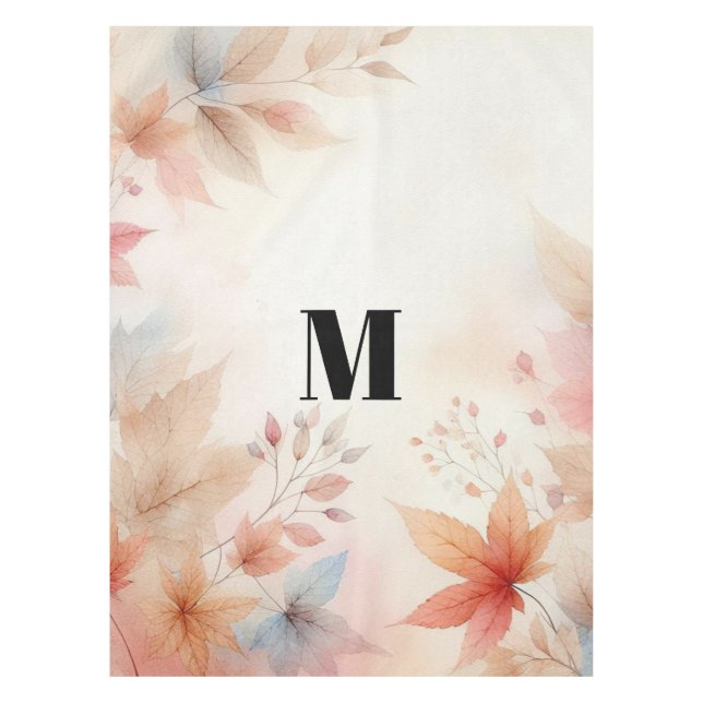 Nappe Monogramme Feuilles d'automne aquarelle couleur pa (Devant)
