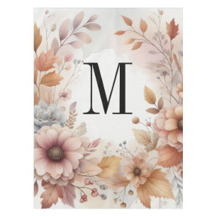 Nappe Monogramme Feuilles de automne et fleurs aquarelle