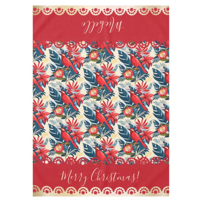 Nappe Monogramme Joyeux Noël & Bonne Année ! Floral  (Devant)