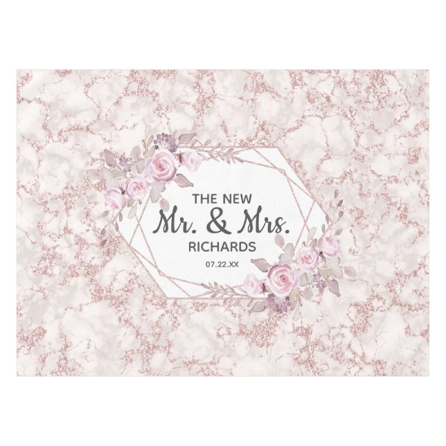 Nappe Monogramme Mariage géométrique en marbre clair (Devant (Horizontal))