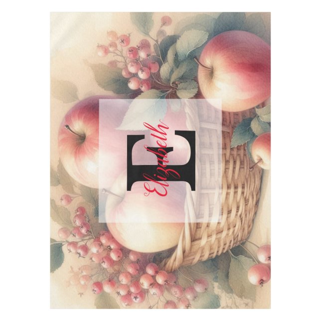 Nappe Monogramme nom Feuilles d'automne et aquarelle de  (Devant)