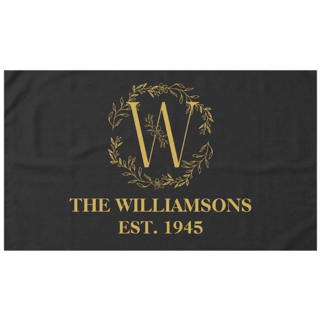 Nappe Monogramme personnalisé Famille Noir & Or Initiale (Devant (Horizontal))