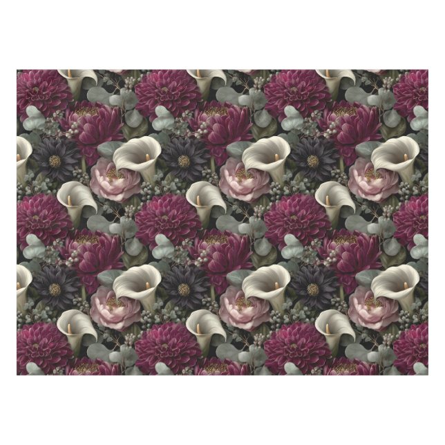 Nappe Moody Floral Pattern with Dahlias and Calla Lilies (Devant (Horizontal))