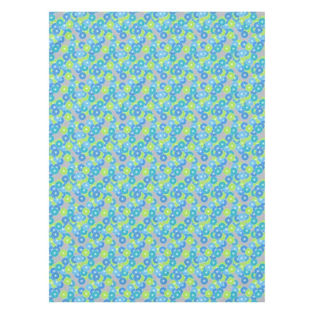 Nappe Motif à fleurs Art Déco - bleu et vert citron (Devant)