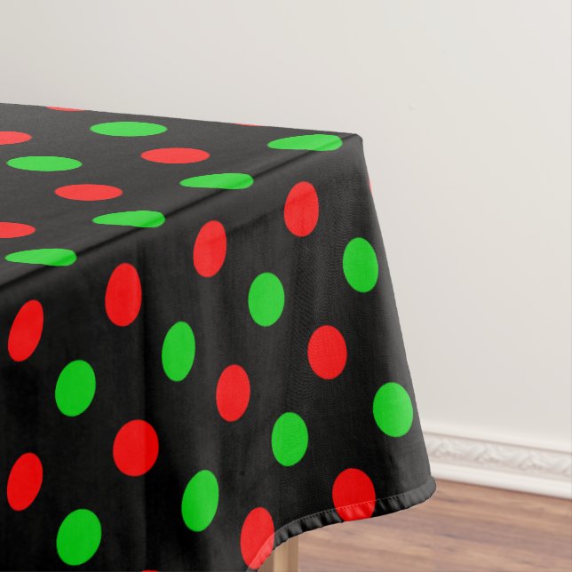 Nappe Motif à pois rouges verts sur fond noir  (In Situ)
