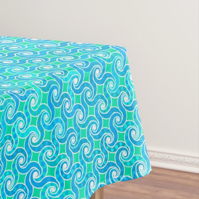 Nappe motif Abstrait - Bleu, Jade vert & Blanc (In Situ)