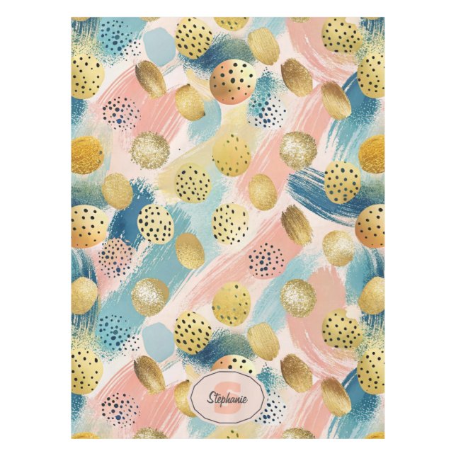 Nappe Motif Abstrait en forme de brosse et d'or (Devant)