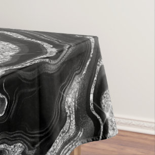 Nappe Motif agate élégant noir et paillettes argentées