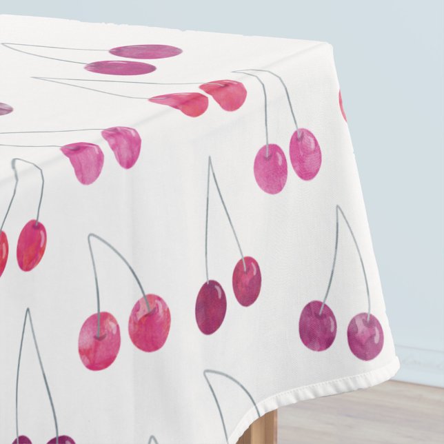 Nappe Motif aquarelle Cerise (Watercolor pink and white cherry pattern tablecloth)