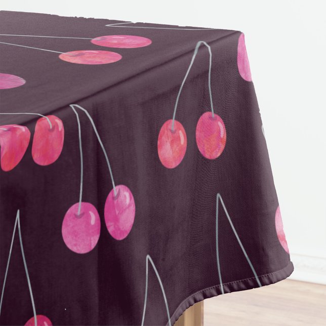 Nappe Motif aquarelle Cerise noire (Watercolor dark black cherry pattern tablecloth)
