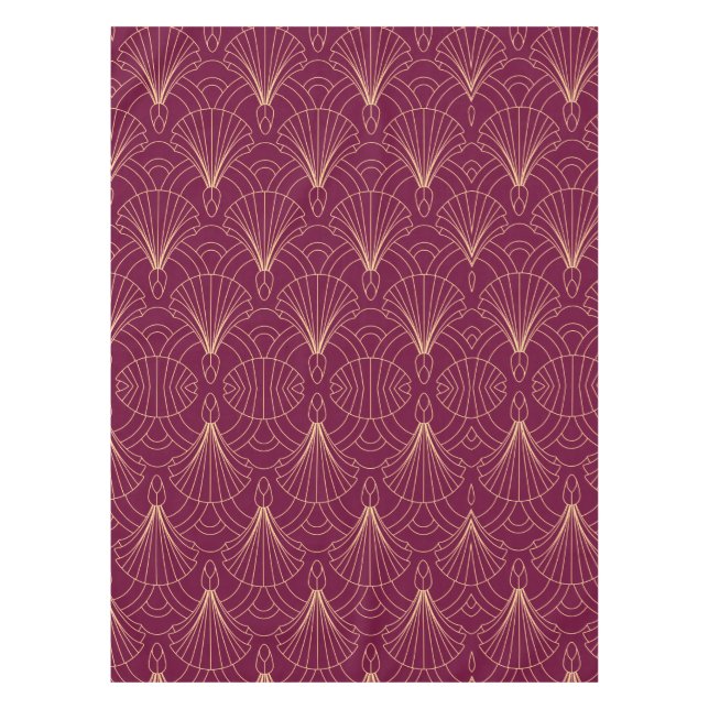 Nappe Motif Art Déco avec éventails géométriques dorés (Devant)