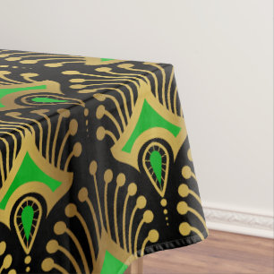 Nappe Motif Art déco or et vert sur noir
