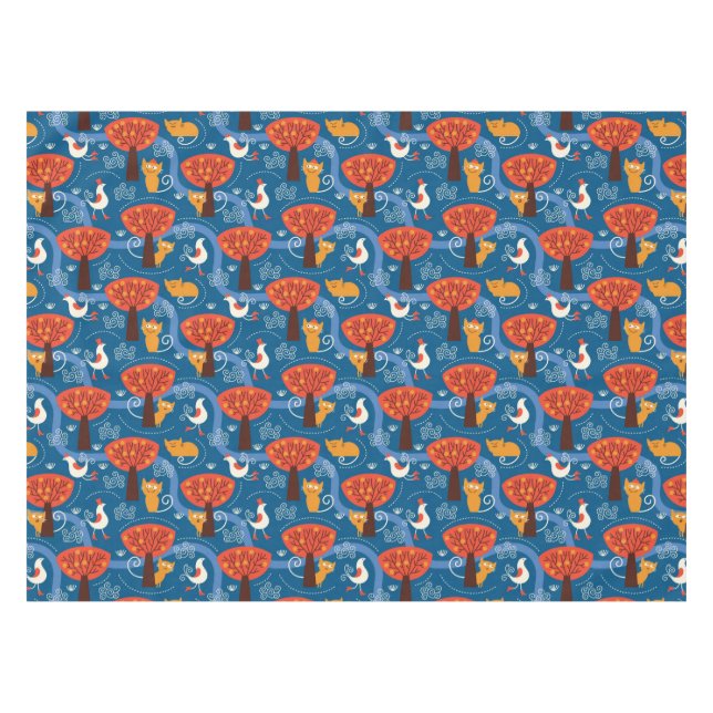 Nappe motif avec les chats et les oiseaux mignons (Devant (Horizontal))