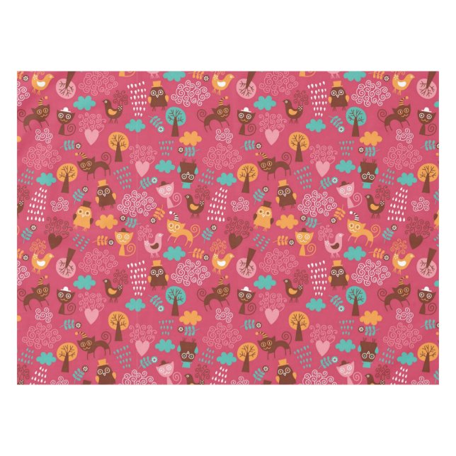 Nappe Motif avec les oiseaux et les chats mignons (Devant (Horizontal))