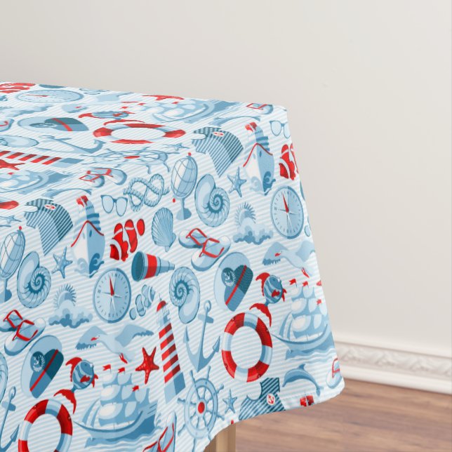 Nappe Motif blanc et bleu rouge nautique (In Situ)