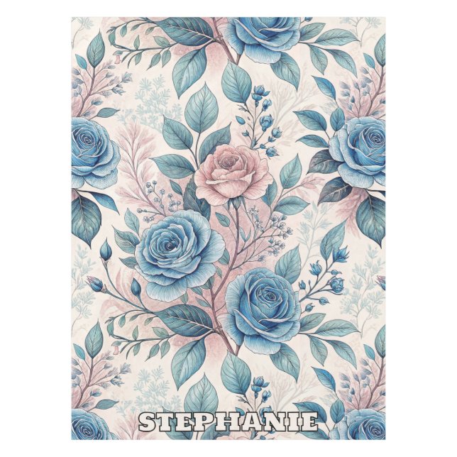 Nappe Motif bleu et rose sur blanc doux (Devant)