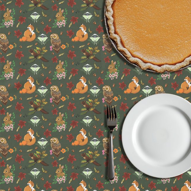 Nappe Motif Bois Animaux Forêt Automne Vert  (Créateur téléchargé)