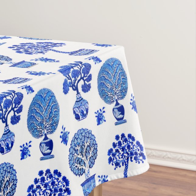 Nappe Motif Bonsai Trees en Bleu et Blanc Cobalt (In Situ)