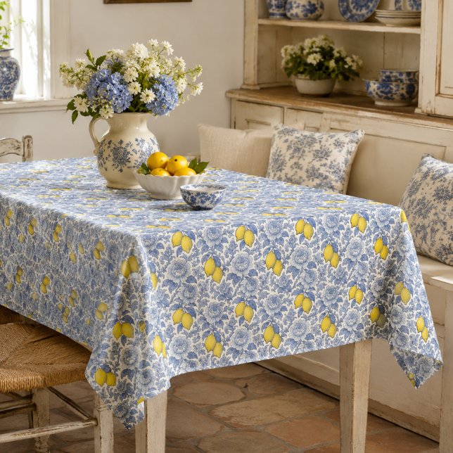 Nappe Motif botanique de citron bleu vintage (Créateur téléchargé)