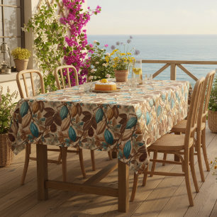 Nappe Motif Cacao Turquoise Brun Doré