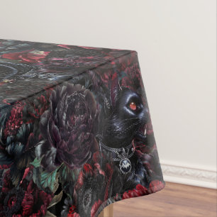 Nappe Motif Chat Noir Gothique & Fleurs Sombres