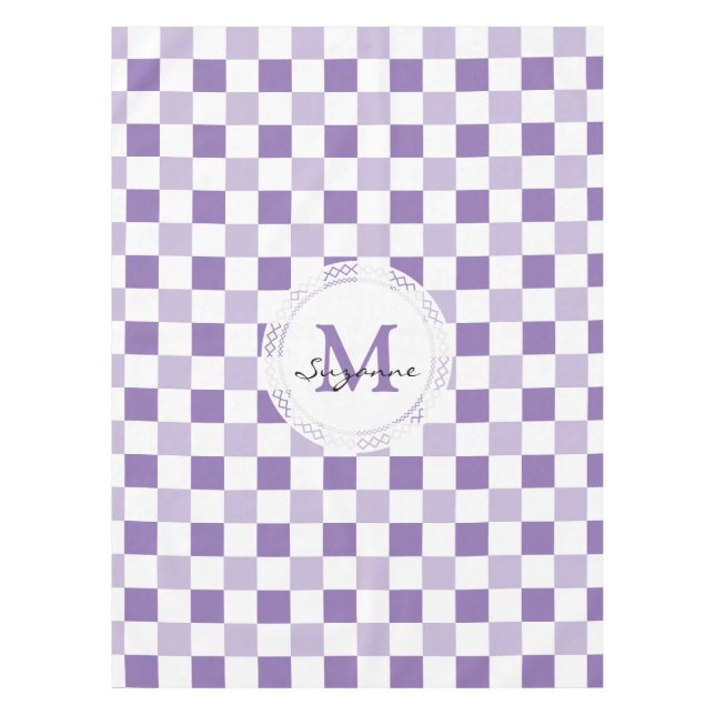 Nappe Motif Checkered blanc de ton pourpre de monogramme (Devant)