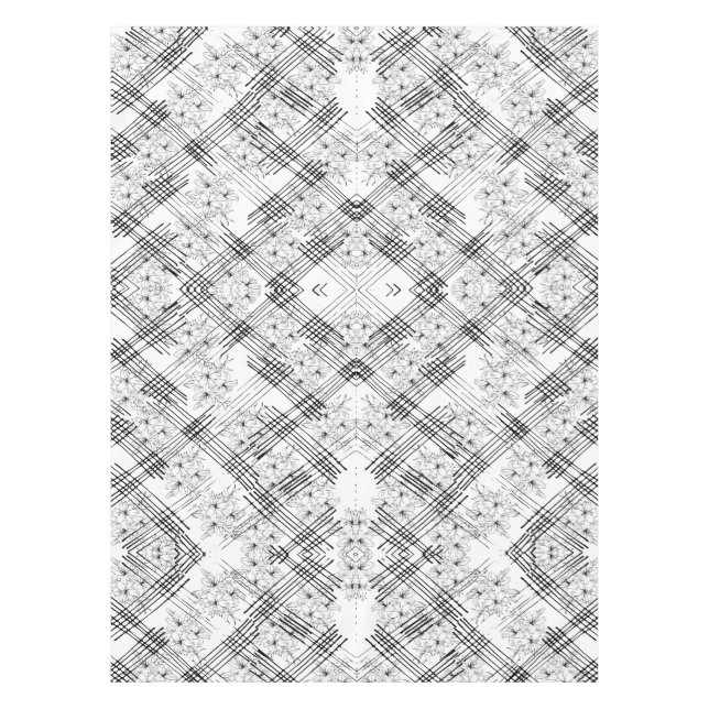 Nappe Motif chic noir et blanc rayures et fleurs (Devant)