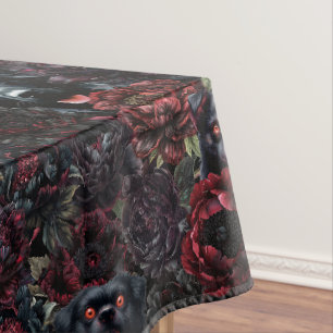Nappe Motif Chien Noir Gothique & Fleurs Sombres