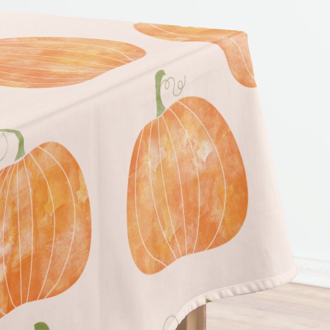 Nappe Motif citrouille aquarelle (Pumpkin watercolor pattern burnt orange and blush pink tablecloth)