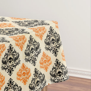 Nappe Motif crâne éffrayant Black Orange Gold Hallowee