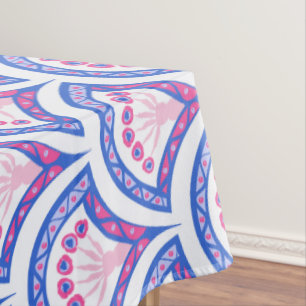 Nappe motif damassé floral bleu