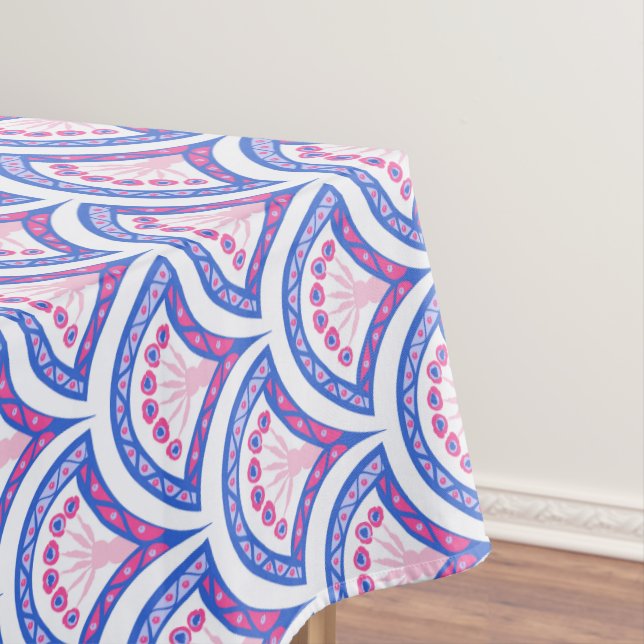 Nappe motif damassé floral bleu (In Situ)