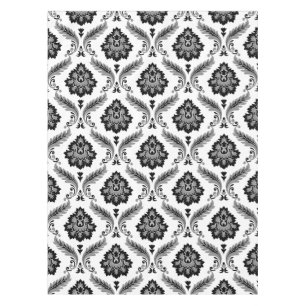 Nappe Motif Damassé Rococo Gris Noir Blanc